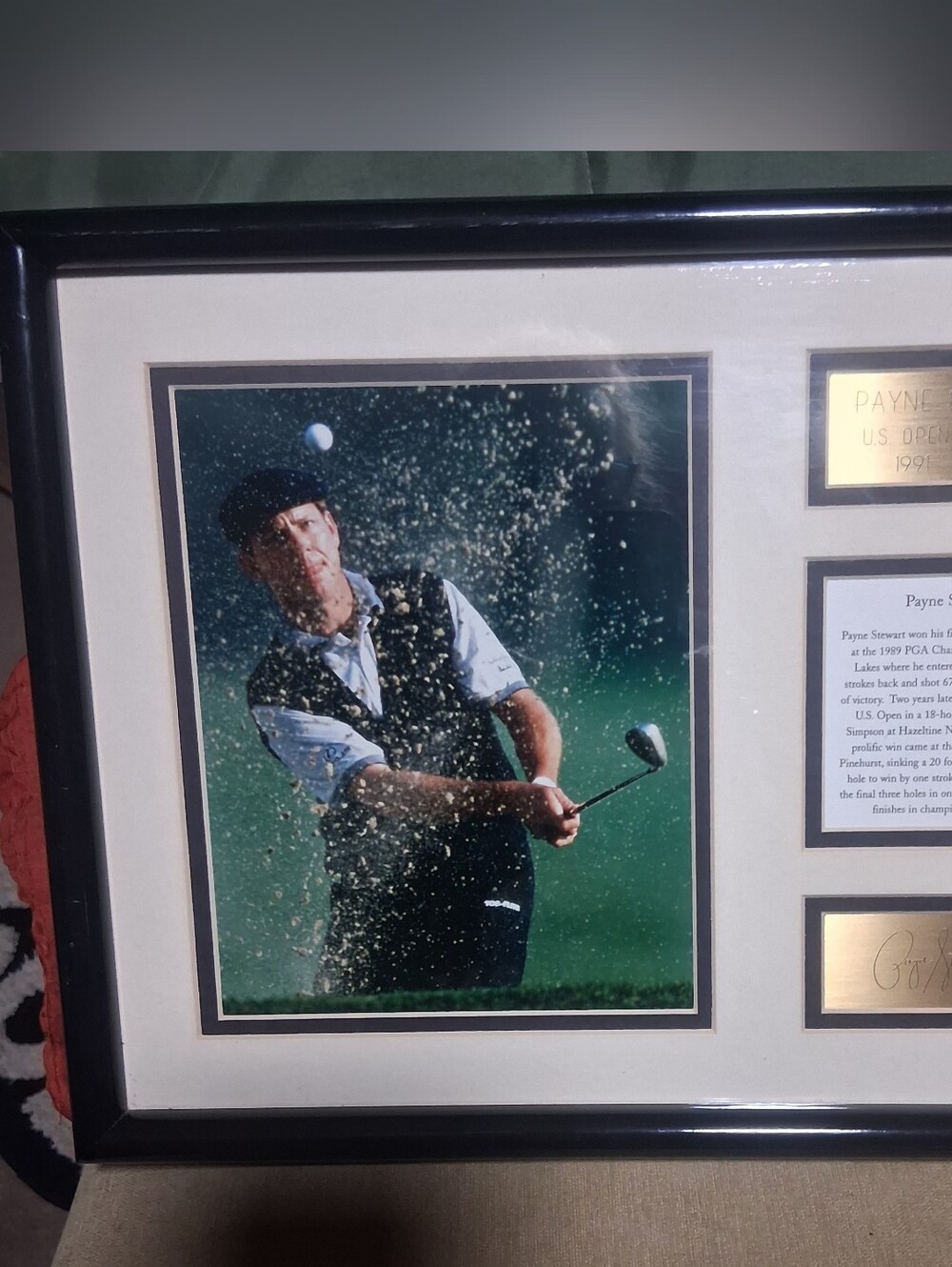 Payne Stewart Framed Signed Golf Photograph - Black & Green